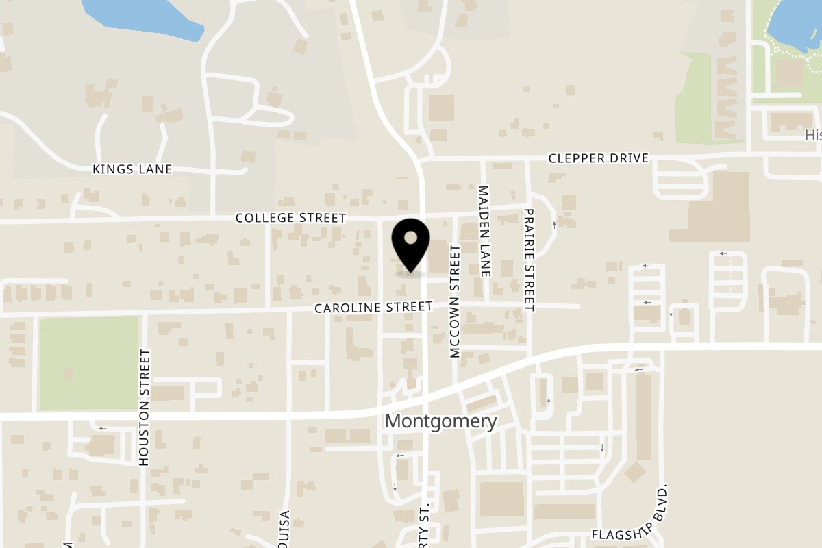 Map showing the location of Krawfish Kai on 14335 Liberty St in Montgomery